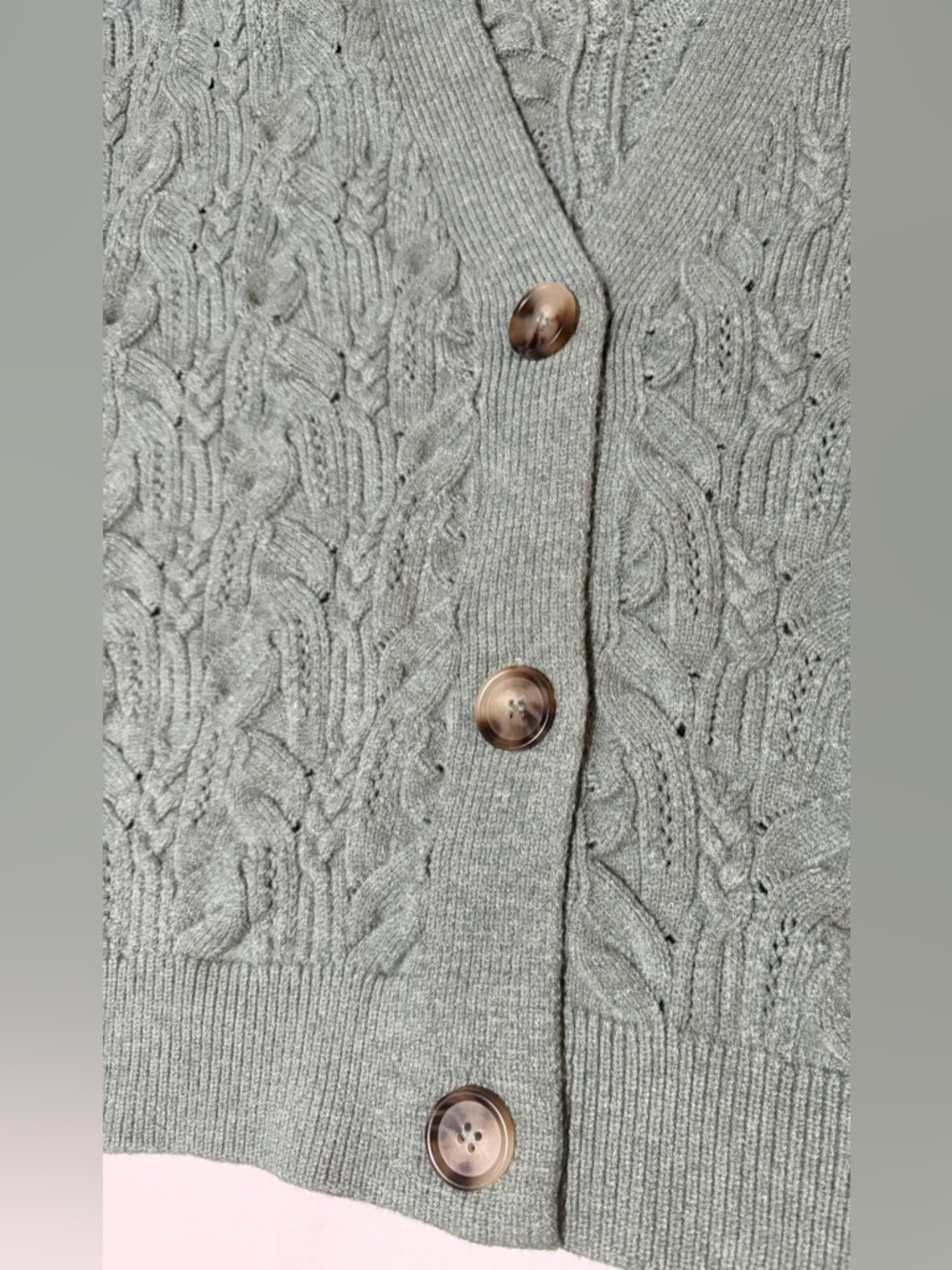 Cyrus Sage Green Cable Knit Button-Up Cardigan S - Picture 9 of 10